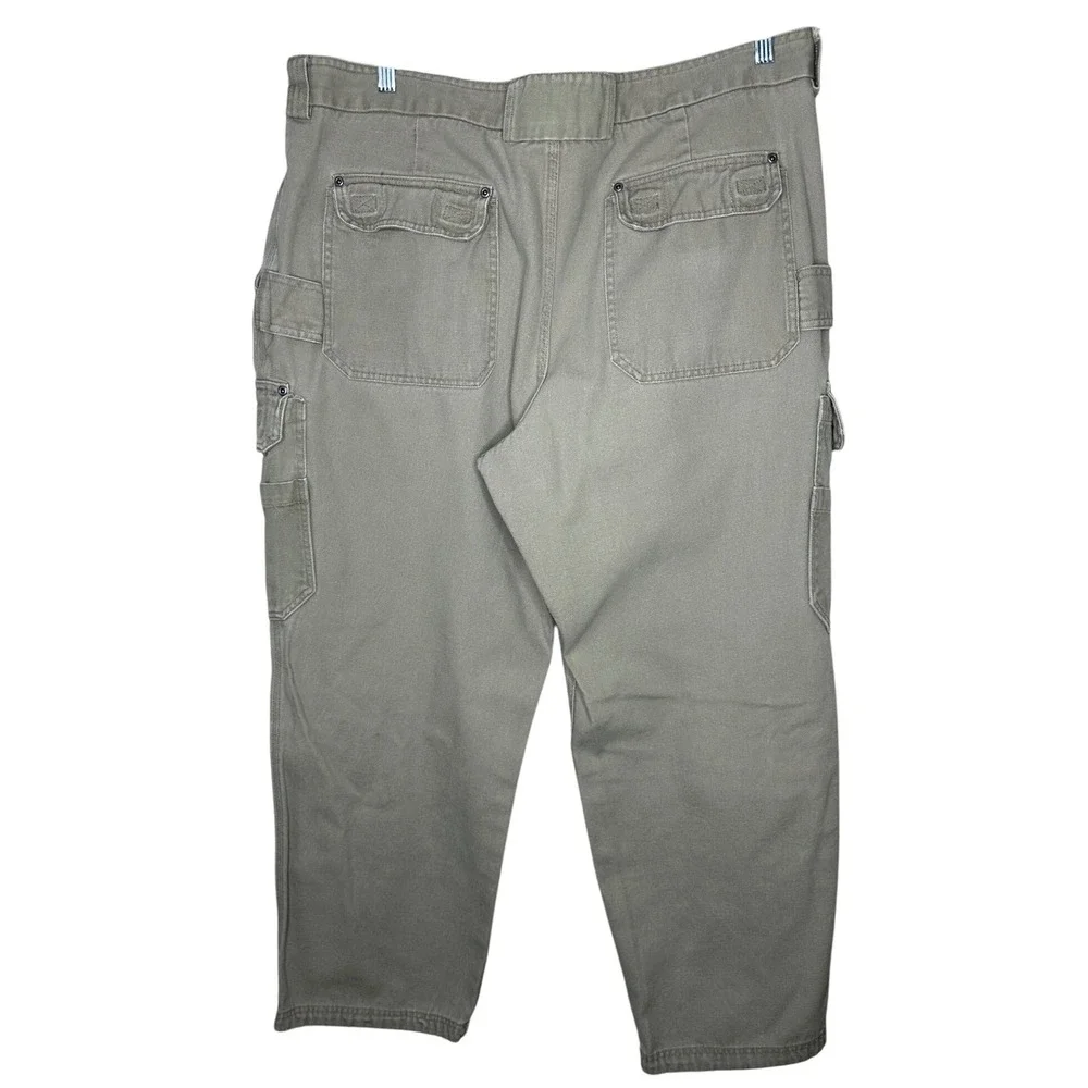 Duluth Trading Fire Hose Tan Canvas Work Pants Cargo Utility‎ 44x32 Heavy Duty